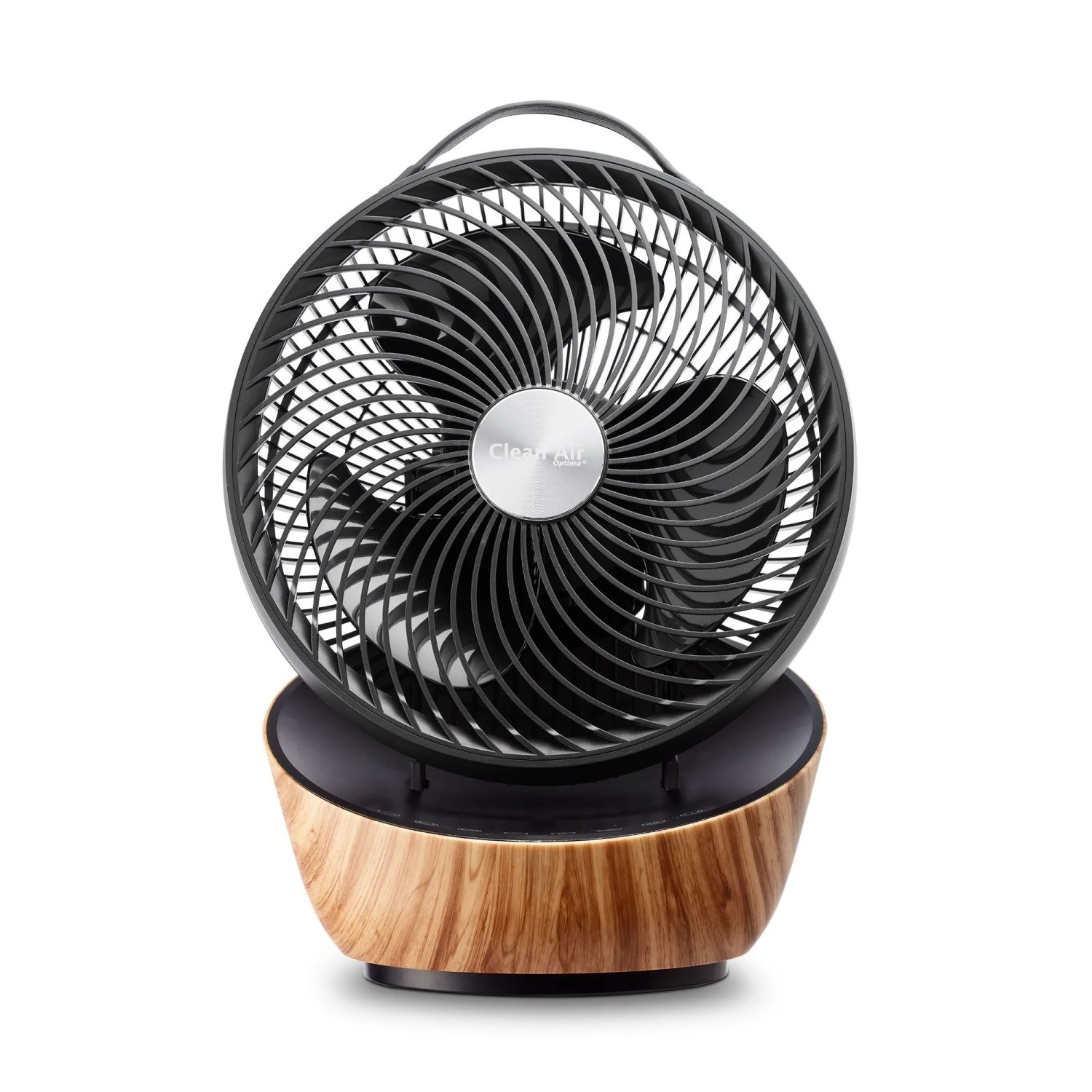 Clean Air Optima Ventilator CA-403 Smart mit Holzdesign und schwarzem Rotor.