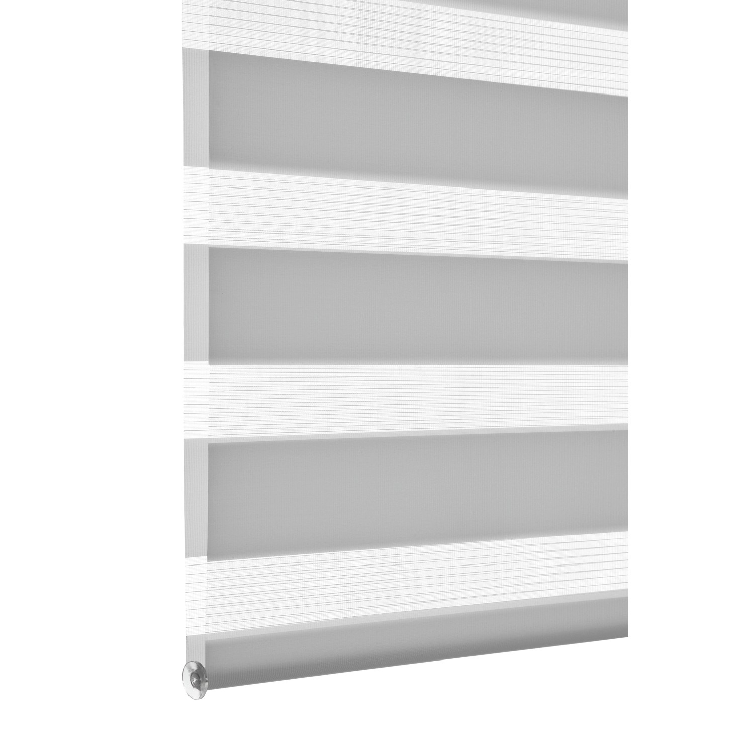 Graues Gardinia Doppelrollo EasyFix, 90x150 cm, mit abwechselnd transparenten und blickdichten Streifen.