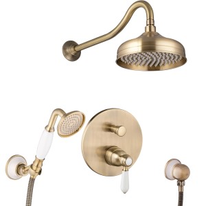 PaulGurkes Regendusche im Retro-Design, bronze. Unterputz Duschsystem mit Kopf- und Handbrause.