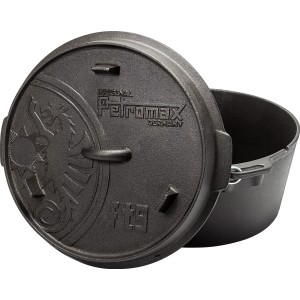Schwarzer Petromax Dutch Oven FT9-T mit Deckel, 7,5 l, ideal zum Kochen und Backen im Freien.