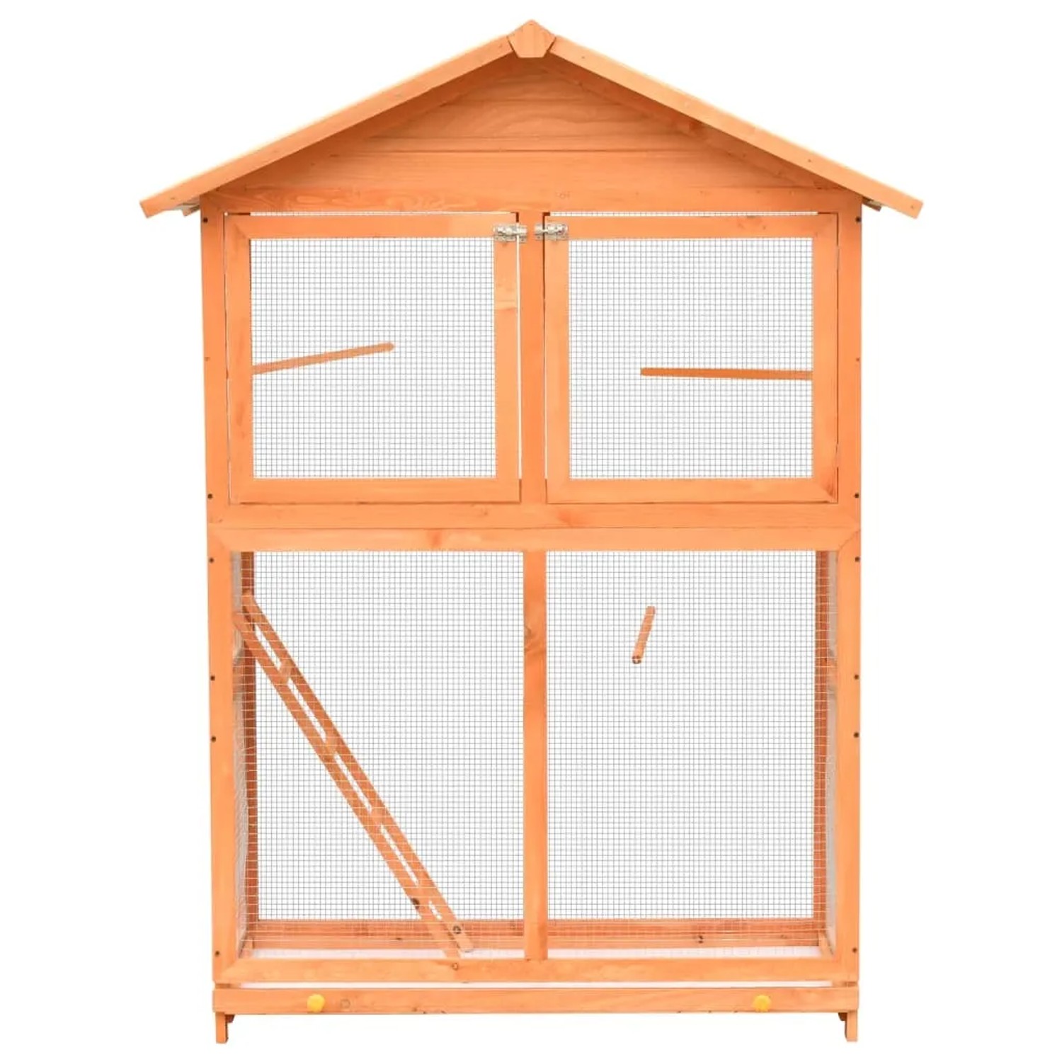 Holz Vogelkäfig von vidaXL, 125,5x59,5x164 cm, mit Leiter und grünem Dach. Ideal als Vogelhaus.