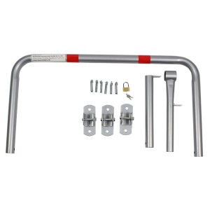 Feuerverzinkte TRUTZHOLM Parkplatzsperre (43x80cm) mit Zubehör und Reflektorstreifen.