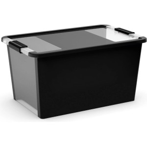 2er Set schwarze PROREGAL Aufbewahrungsboxen STORAGE mit transparentem Deckel, 40 Liter.