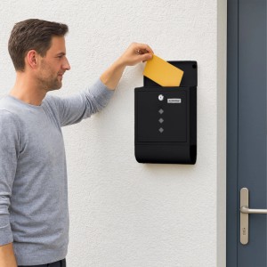 Relaxdays Briefkasten mit Zeitungsfach Eisen Schwarz Abschließbar 38 cm x 31 cm x 13 cm 2,7 kg