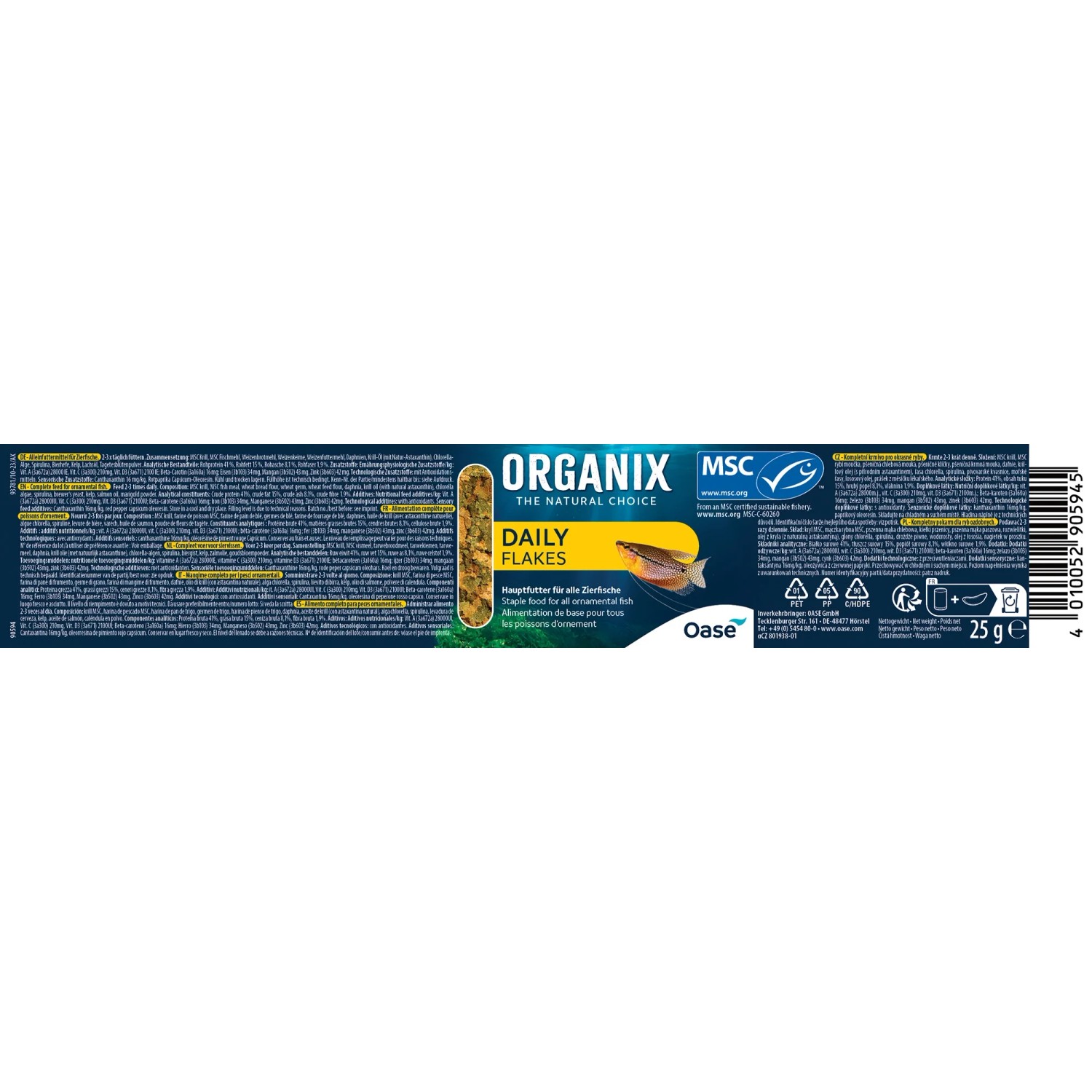 Oase Organix Daily Flakes Fischfutter, 175ml Packung. Hauptfutter für Zierfische im Aquarium.