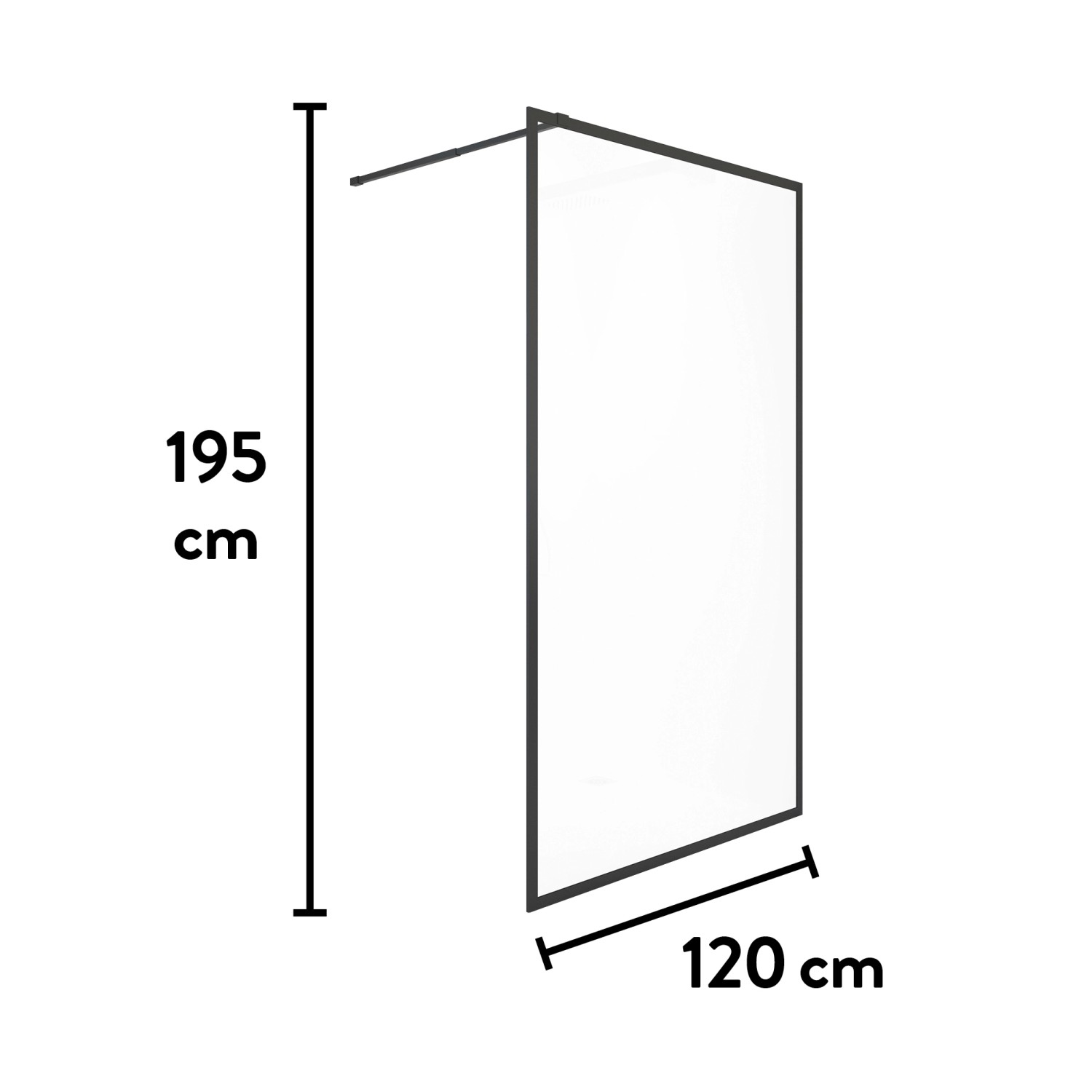 baliv Walk-In Duschabtrennung DUK-120.81, 120x195 cm, Schwarz, barrierefrei, mit Maßangaben.