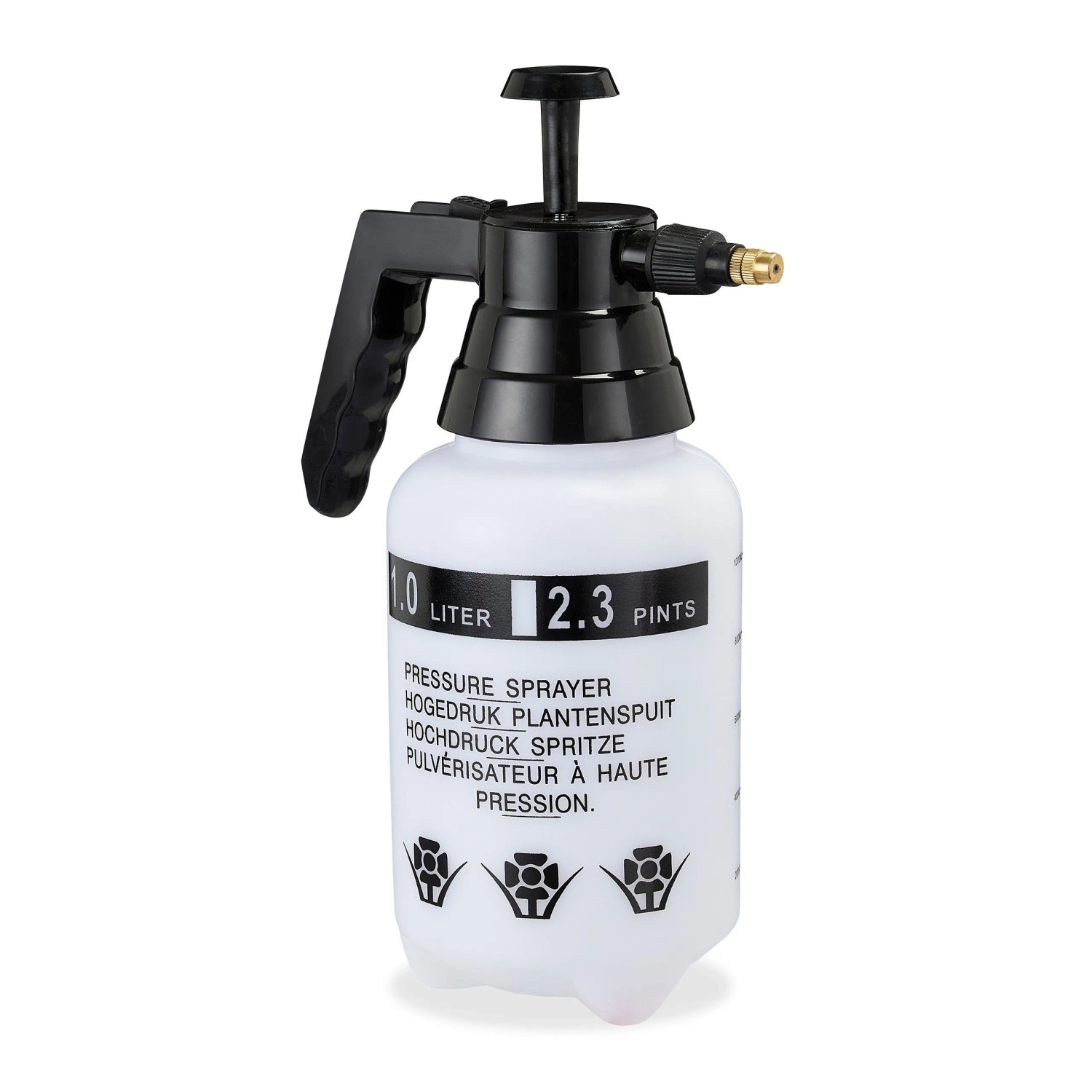 Relaxdays Pumpsprühflasche Kunststoff Schwarz Weiß Mit Messingdüse 1000 ml 28 cm x 14 cm x 10 cm 0,25 kg