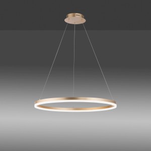 Moderne, runde LED-Pendelleuchte Helia von Paul Neuhaus, messingfarben, Ø 80 cm.
