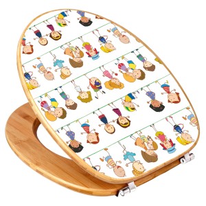 Banjado WC-Sitz aus Bambus mit Kindermotiv. Toilettendeckel aus Holz mit Universal Scharnieren.