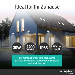 Oktaplex Cali LED Außenstrahler IP65 3000K Warmweiß 30W 2200 Lumen Wandlampe Anthrazit inkl. Eckhalterung