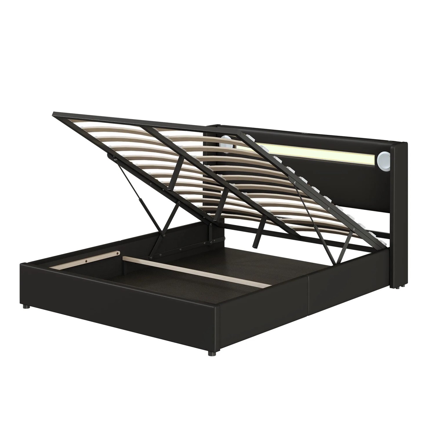 Merax Polsterbett 160x200cm LED Bluetooth USB PU Schwarz
