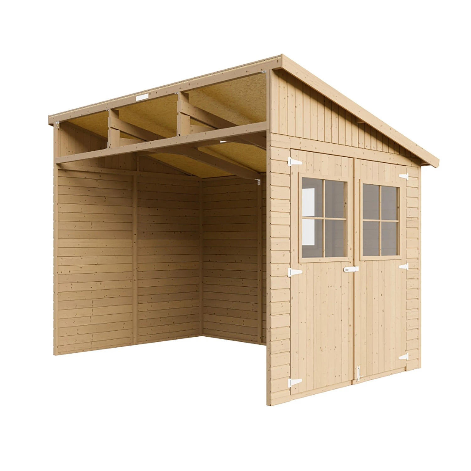 Timbela Anbau-Gartenhaus M339, 6 m², Holz, ohne Seitenwand und Boden.