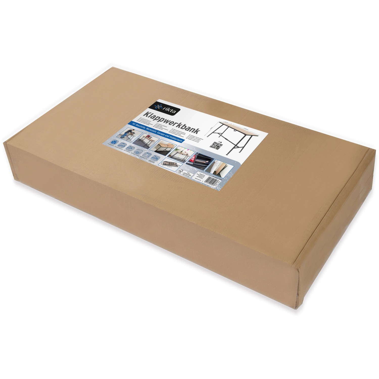 Verpackung der Rikta Klappwerkbank 100,5x50,5x85 cm, Naturholz FSC® Werkbank