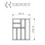 SOTECH ORGA-BOX-3 Besteckeinsatz: Technische Zeichnung mit Maßen 391x473x50,5mm und Fächern für Schubladen. Küchen-Ordnungssystem.