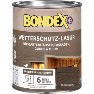 Dunkelgraue Bondex Wetterschutz-Lasur im 750 ml Gebinde für Holz im Außenbereich.