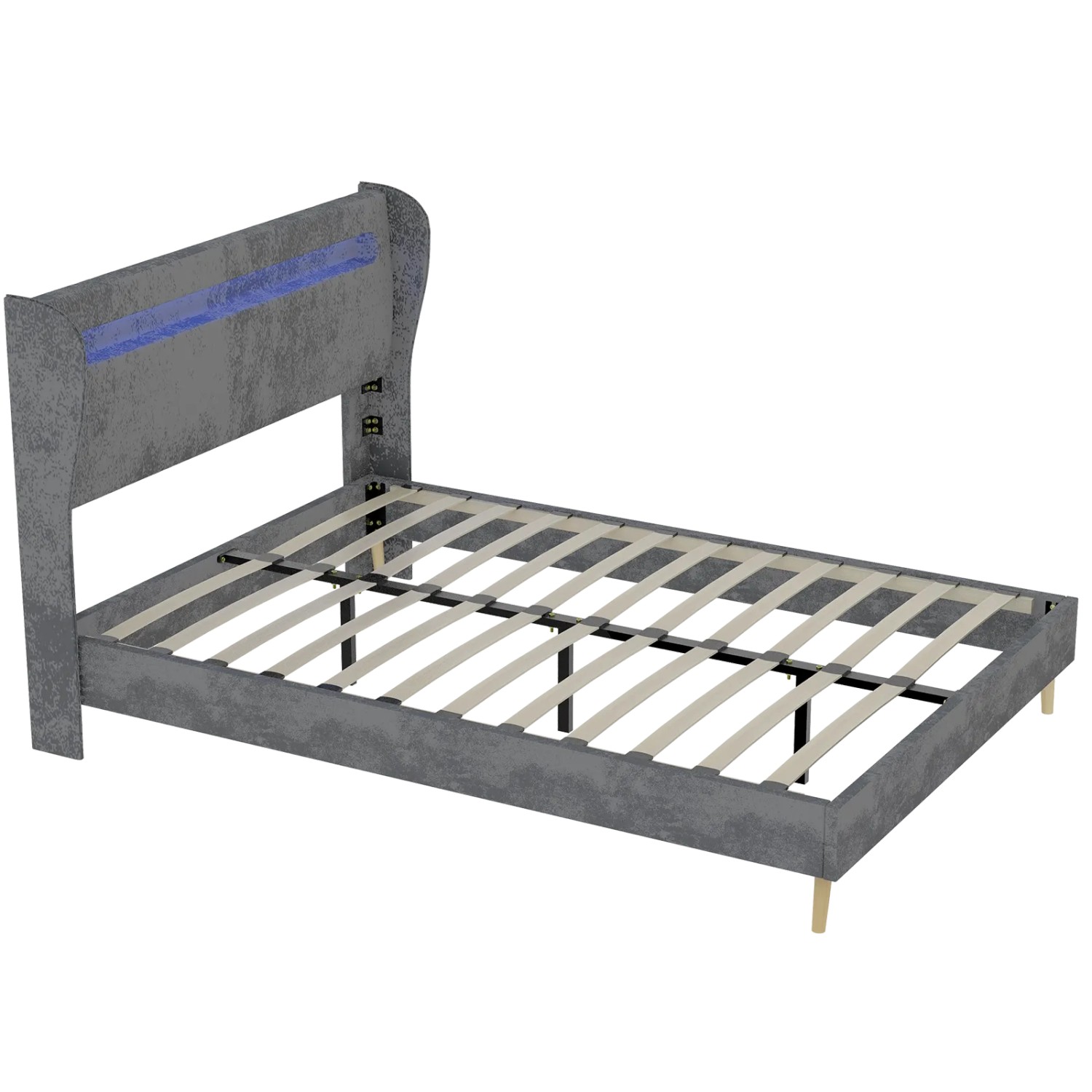 okwish Polsterbett 140x200cm mit LED Kopfteil Schlafzimmer Grau ohne Matratze