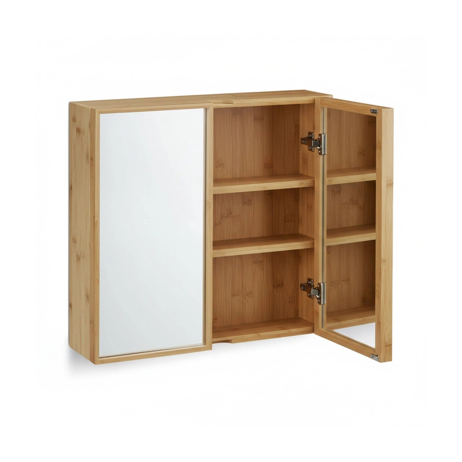 Relaxdays Bad Spiegelschrank Bambus Natur Mit 2 Türen 50,5 cm x 65 cm x 14 cm