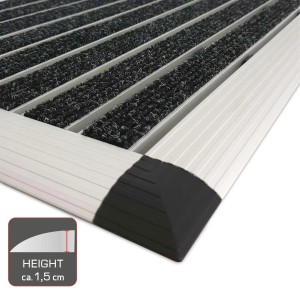 Bomoe AluGant Fußmatte, 50x80cm, Silber. Schmutzfangmatte mit Alu-Rahmen und Rips-Lamellen.