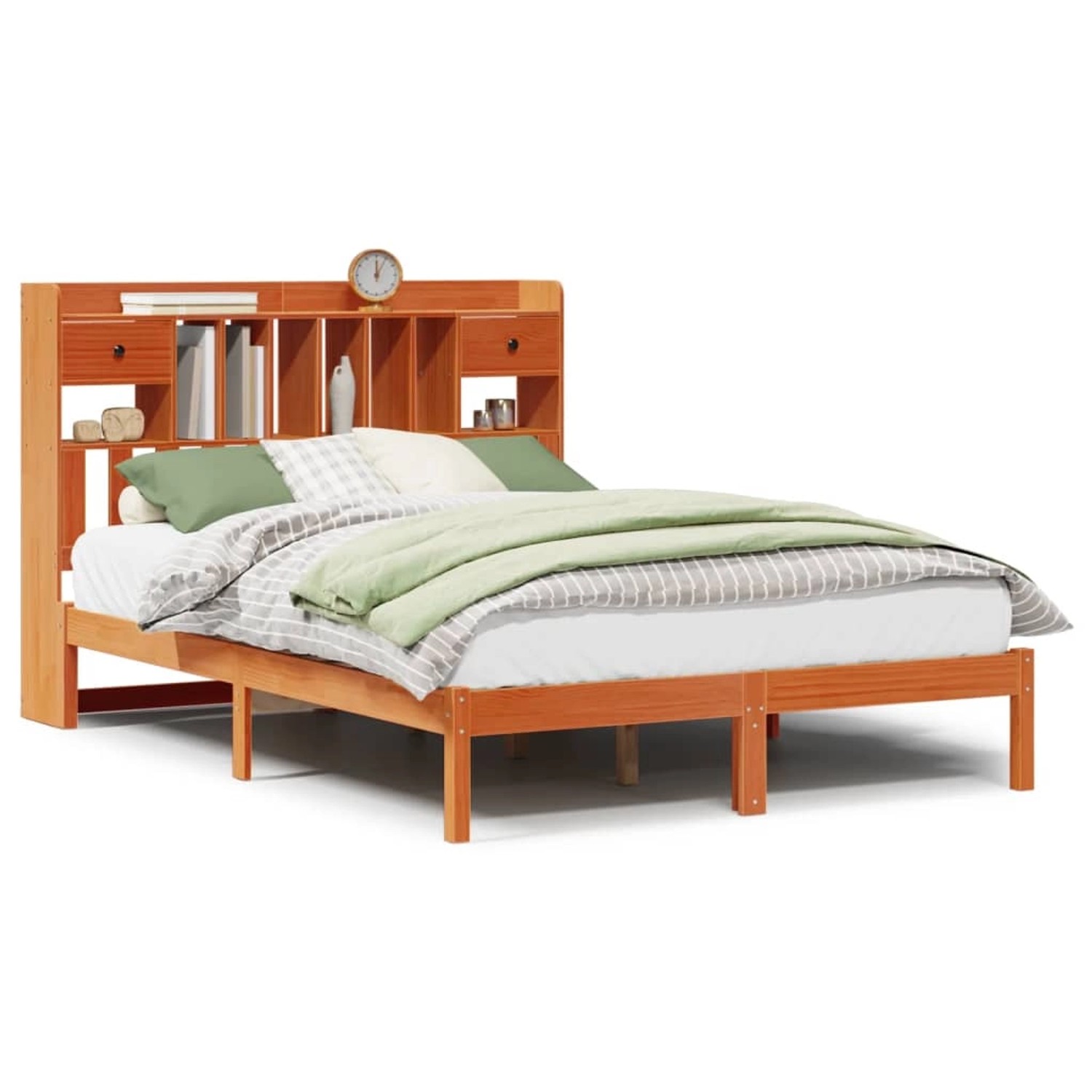 vidaXL Massivholzbett mit Regal ohne Matratze Wachsbraun 140x190 cm 3321640 günstig online kaufen