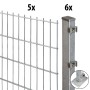 Verzinktes Doppelstabmatten-Set: Zaunmatte und Pfosten mit Bodenplatte für stabilen Gartenzaun.