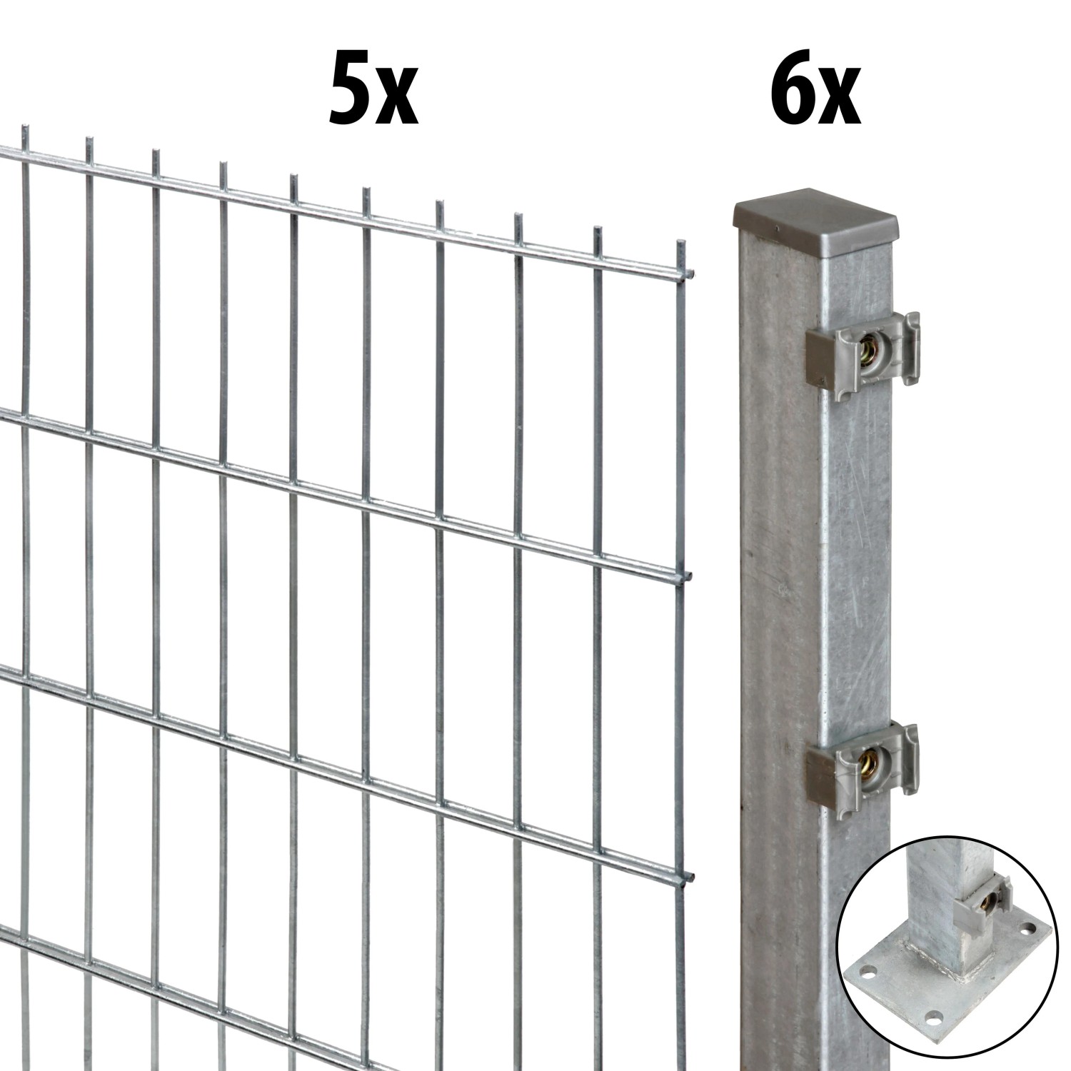 Floraworld Doppelstabmatten-Set mit Bodenplatte 100 cm x 10 m 60/40 Verzinkt