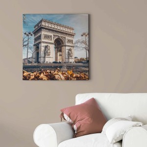 Bricoflor Leinwandbild: Arc de Triomphe in Paris mit Herbstlaub. Wanddeko für Wohnzimmer & Schlafzimmer.