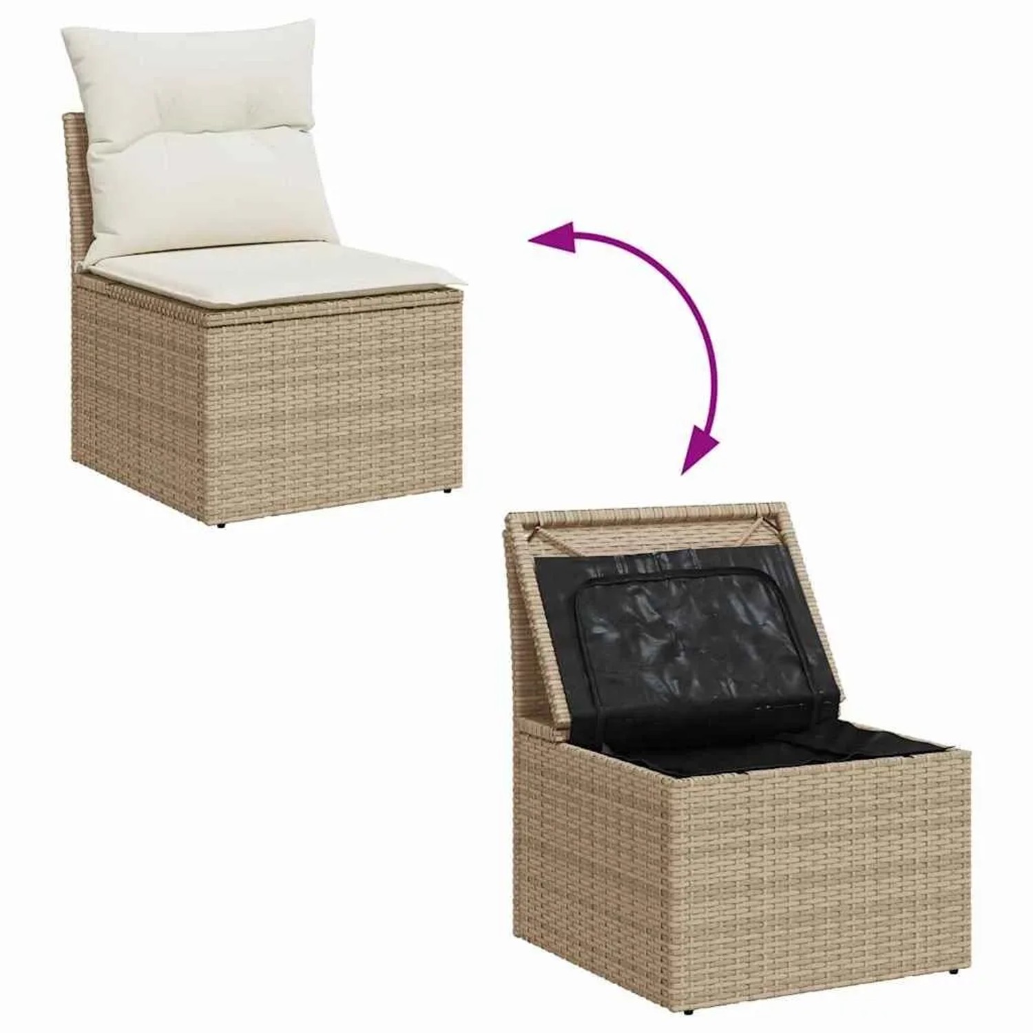 Beige vidaXL Gartenmöbel-Set mit Kissen, Poly-Rattan, modulare Bauweise mit Stauraum.
