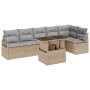 Beiges 7-teiliges vidaXL Garten-Sofa-Set mit Tisch und Staufächern aus Poly Rattan.