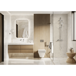 Silberne KOLMAN Unterputz Waschtischarmatur mit ovalem Design im modernen Badezimmer. Eleganter Wasserhahn für Waschtische.