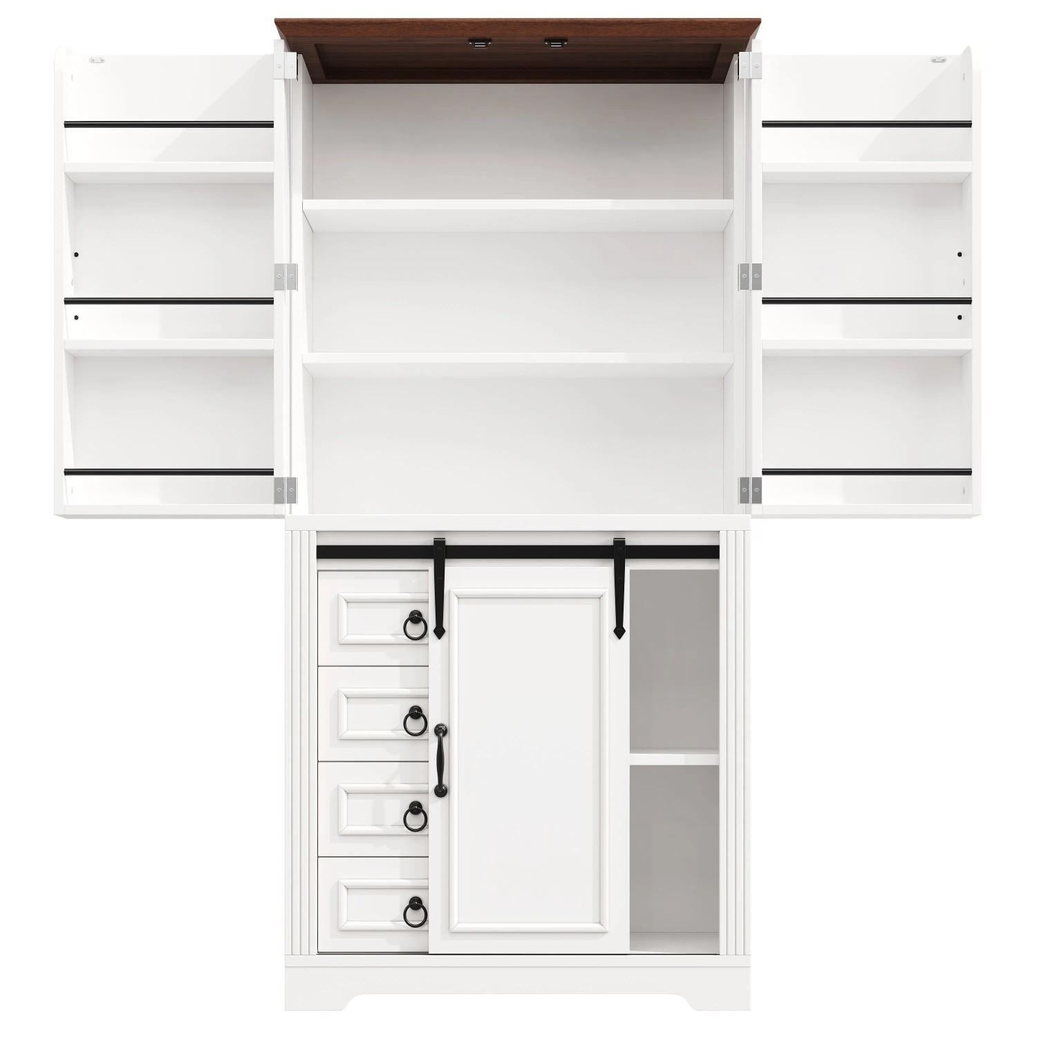 okwish Hochschrank mit Kippschutz und Snack Rack Küche 80x39.8x180cm Weiß
