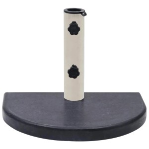 Schwarzer vidaXL Schirmständer aus Granit, halbrunde Form, mit Edelstahlrohr.