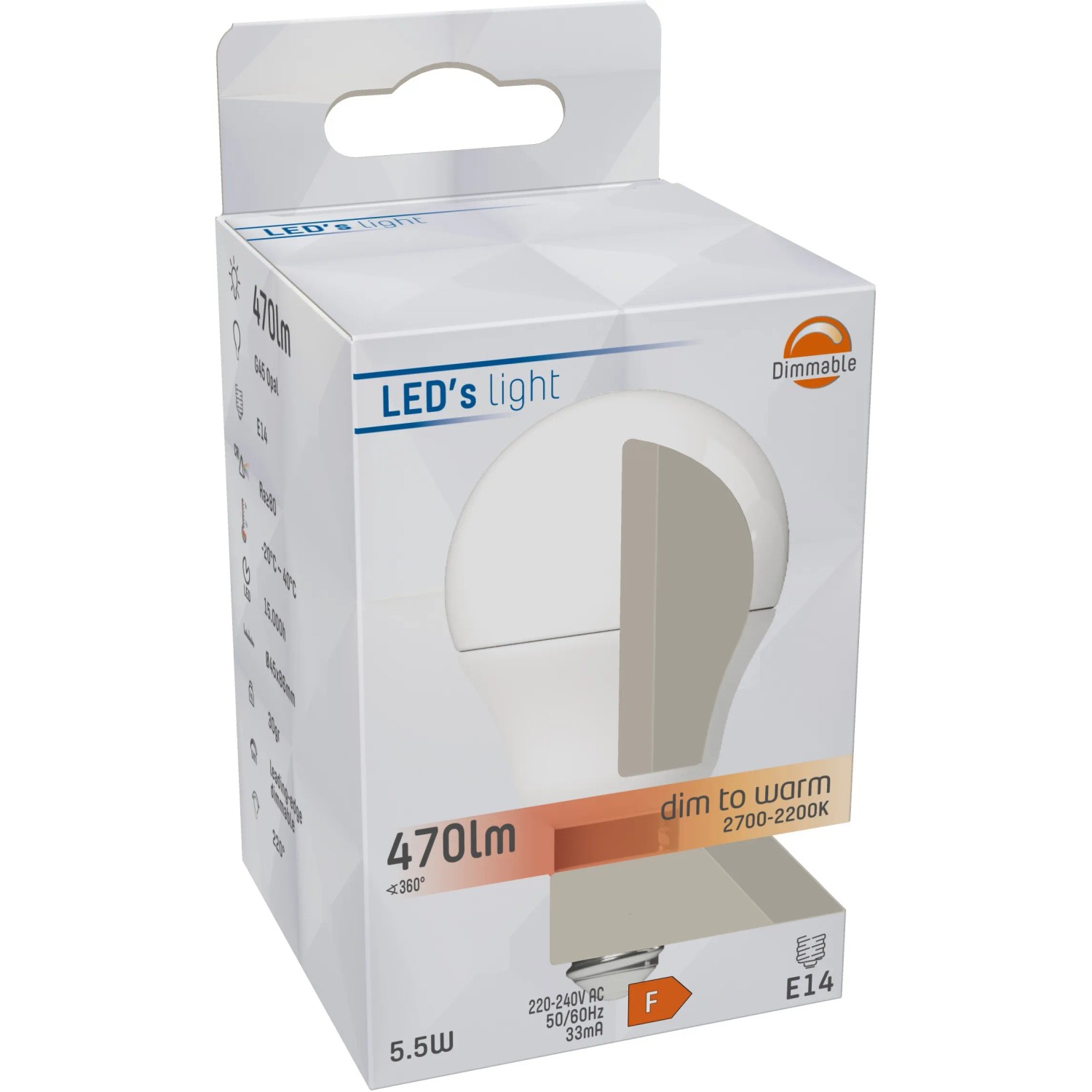 E14 LED-Leuchtmittel Globe G45, 5,5W, dimmbar, Farbtemperatur einstellbar (CCT).