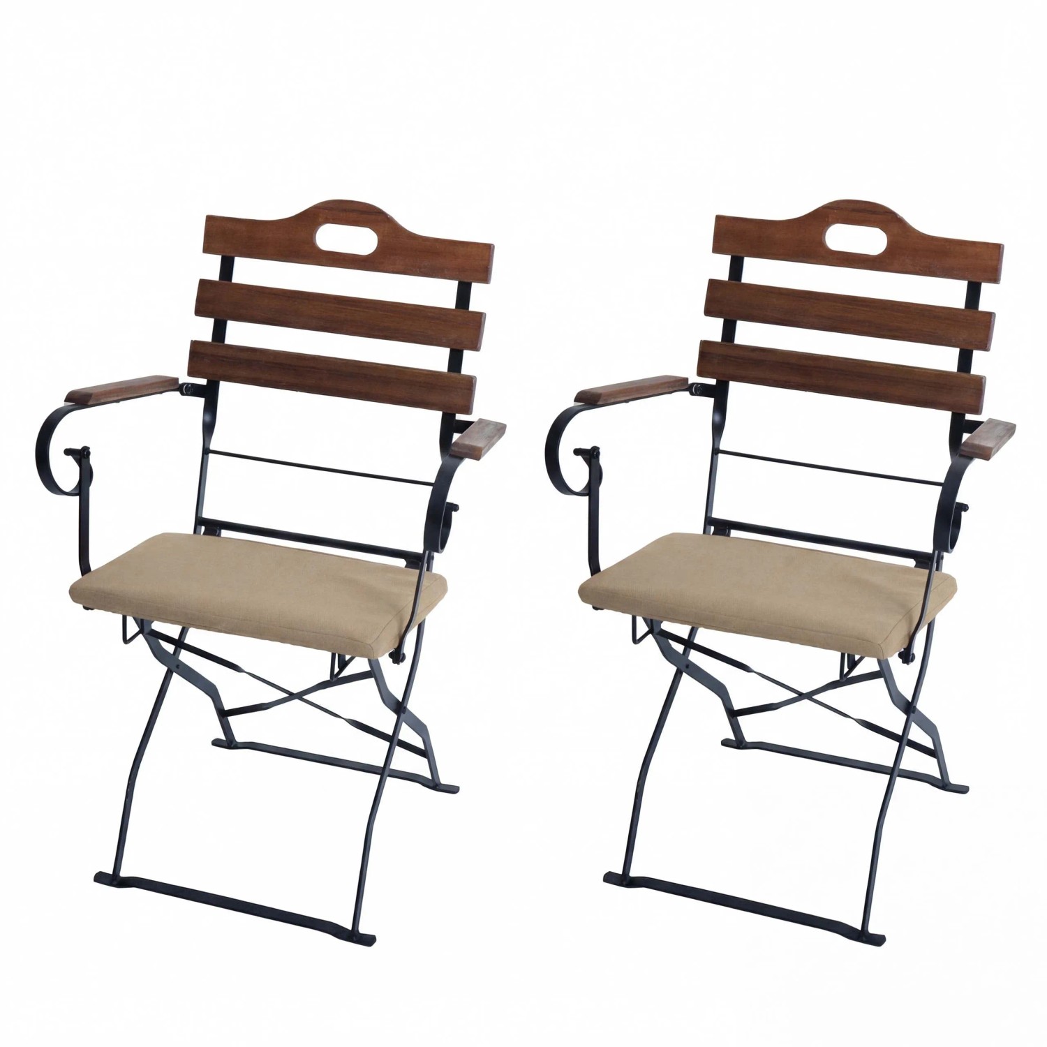 MCW 2er-Set Biergartenstuhl J40 Gastronomie-Qualität Hellbraun Polster Sandfarben