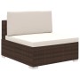 Braunes vidaXL Garten-Lounge-Element aus Rattan mit cremefarbenen Auflagen.