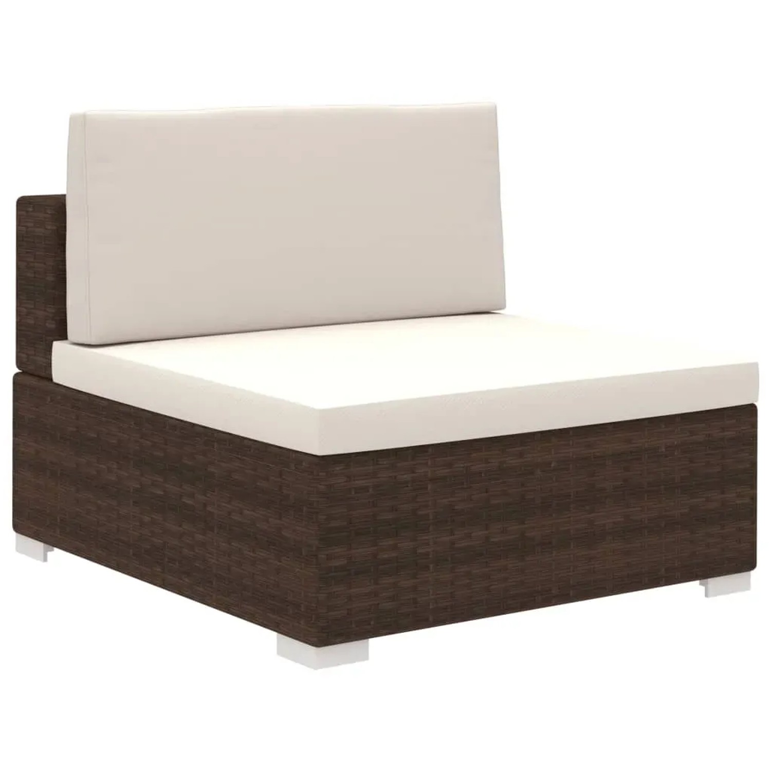 Braunes vidaXL Garten-Lounge-Element aus Rattan mit cremefarbenen Auflagen.