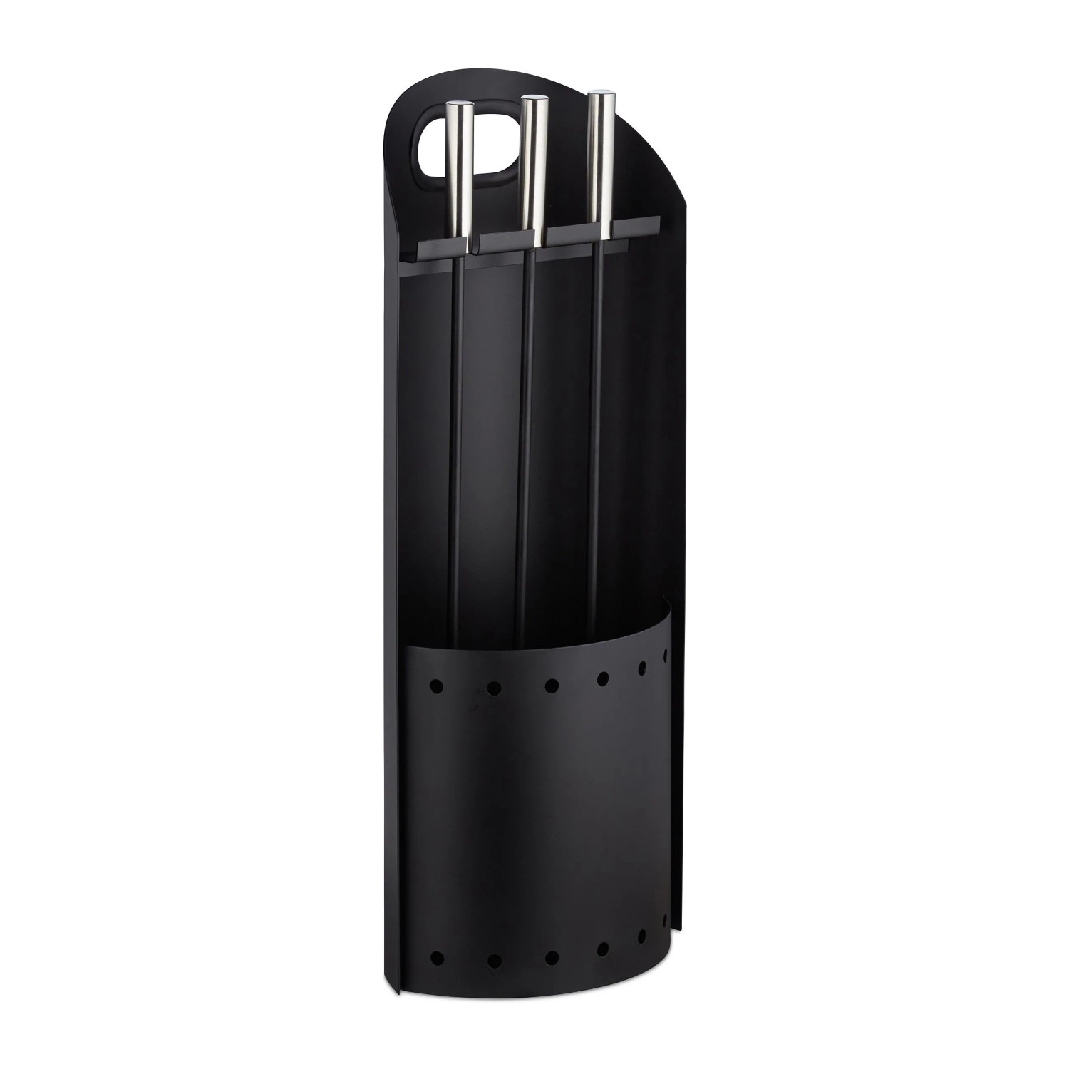 Relaxdays Kaminbesteck Stahl Edelstahl Schwarz 4-teilig 59 cm x 23,5 cm x 16 cm 3,5 kg