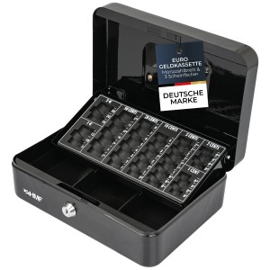 HMF 10022-02 Geldkassette Abschließbar Kasse Euro Münzzählbrett 3 Banknotenfächer 25 x 18 x 9 cm Schwarz