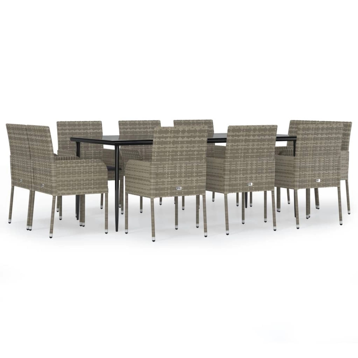 11-teilige Garten-Essgruppe vidaXL aus Rattan, schwarz/grau, mit Tisch und Stühlen.