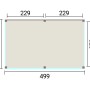 Maßzeichnung der weka Gartenlaube Lumley Terrassenüberdachung mit Abmessungen 499x307 cm.