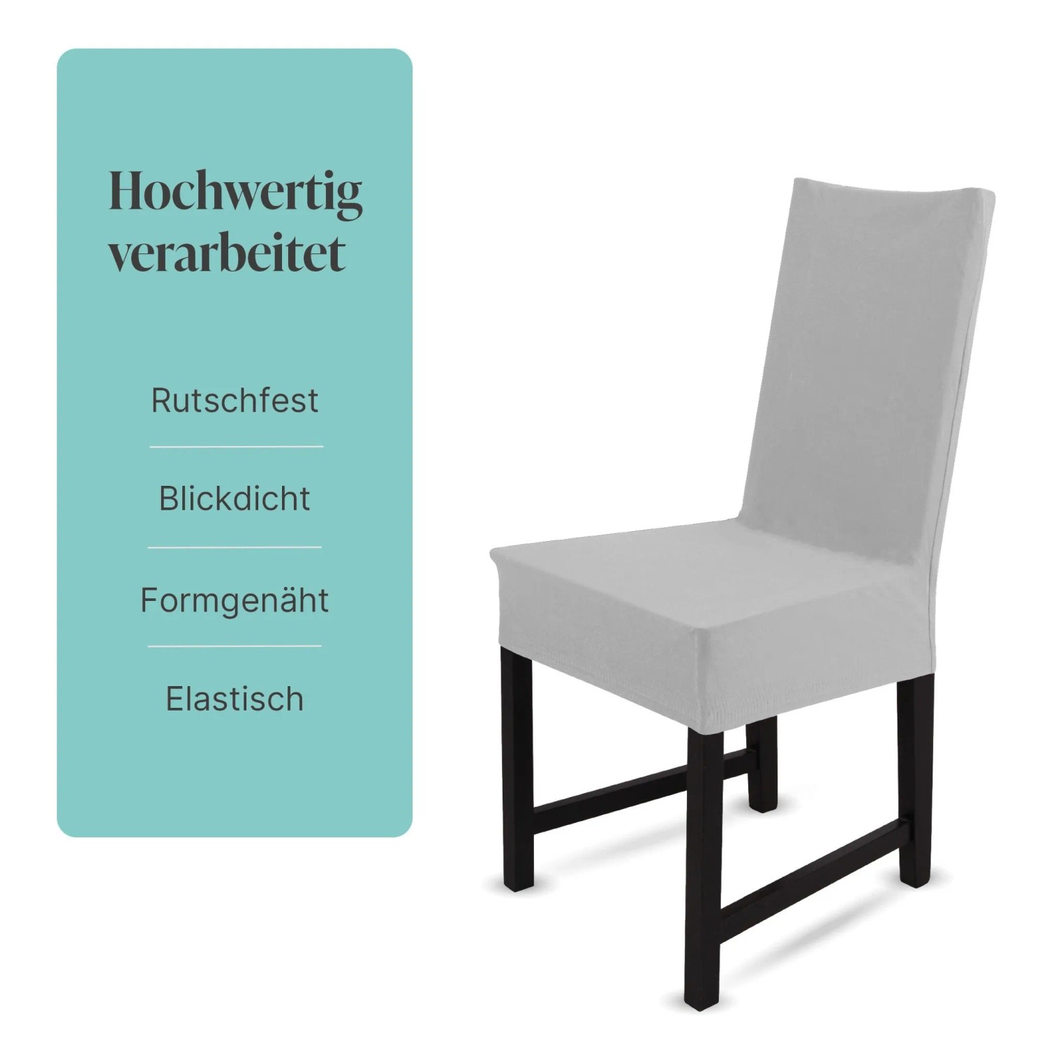 Silberne Bestlivings Stuhlhusse mit geradem Abschluss für Standardstühle.