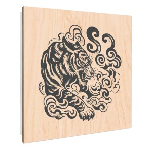 Banjado Schlüsselkasten 30x30cm mit Tiger Illustration auf Holzfront, Scharnier links, 50 Haken.