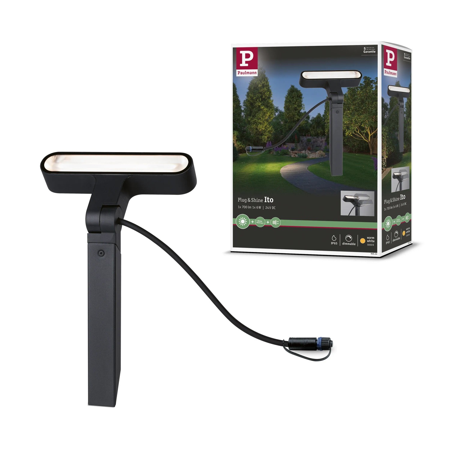 Paulmann LED-Gartenstrahler Plug & Shine Ito, 6W, anthrazit, warmweißes Licht. Für Außenbeleuchtungssysteme.