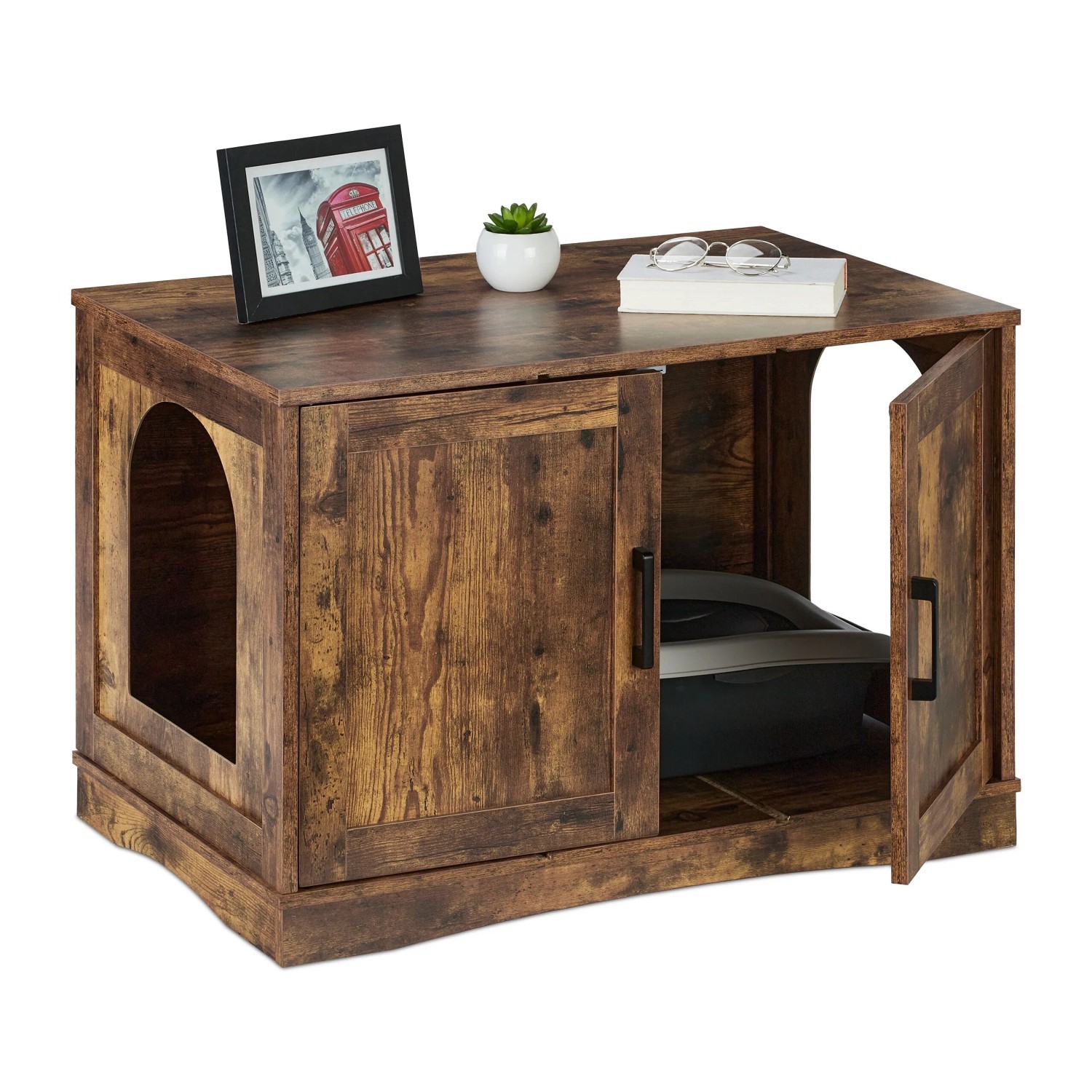 Relaxdays Katzenschrank für Katzenklo Spanplatte MDF Braun mit Trennwand 50 cm x 75,5 cm x 50 cm 15,1 kg