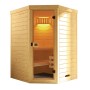 Weka Elementsauna Laukkala 1 mit Leuchtenset aus Fichtenholz und Glastür.