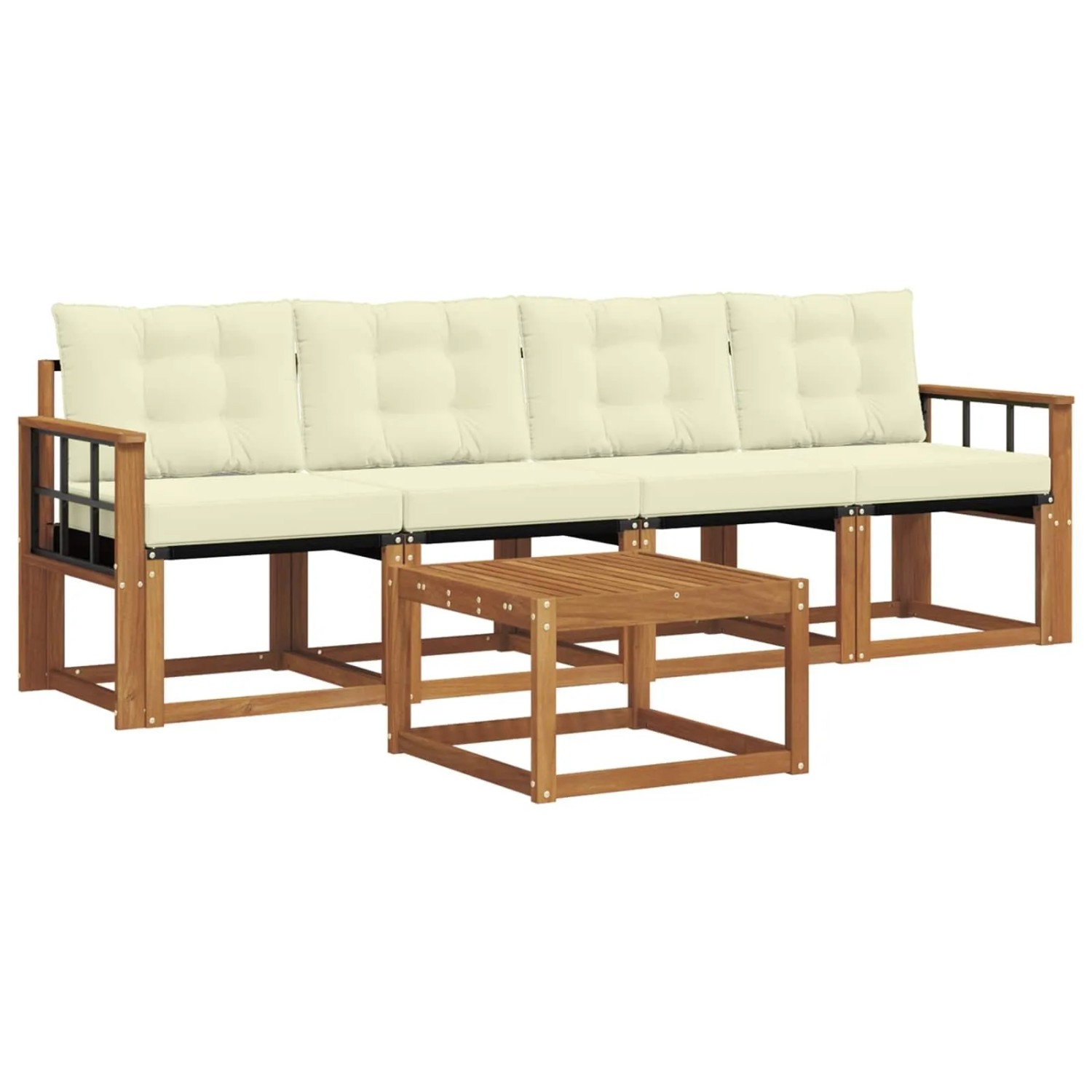 vidaXL Outdoor-Sofagarnitur mit Kissen 5-Tlg Natur und Creme 3368381