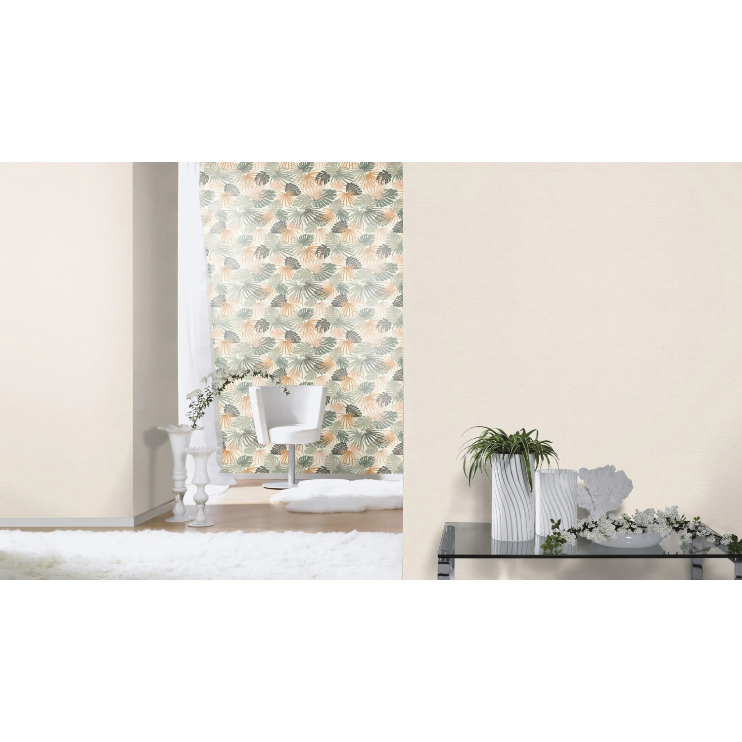 Rasch Vliestapete Salsa 448504, Uni Beige mit Blattmuster, für ein stilvolles Zuhause.