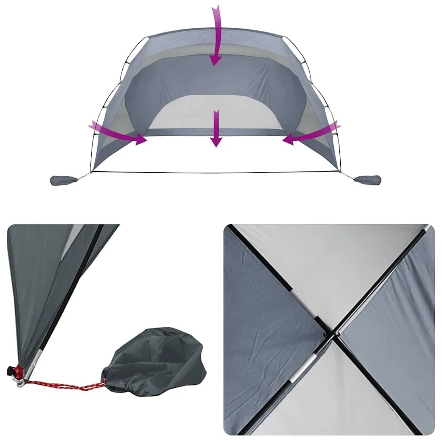 vidaXL Strandzelt Grau 274x178x170/148 cm 185T Polyester 94405_11