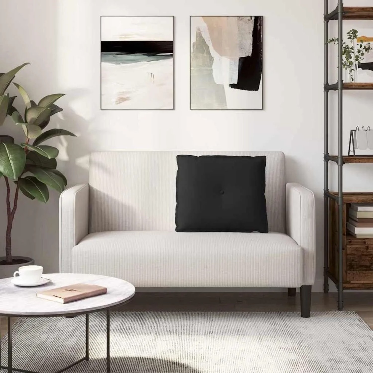Schwarzes vidaXL Rückenkissen (60x50 cm) aus Mikrofaserstoff auf Sofa.