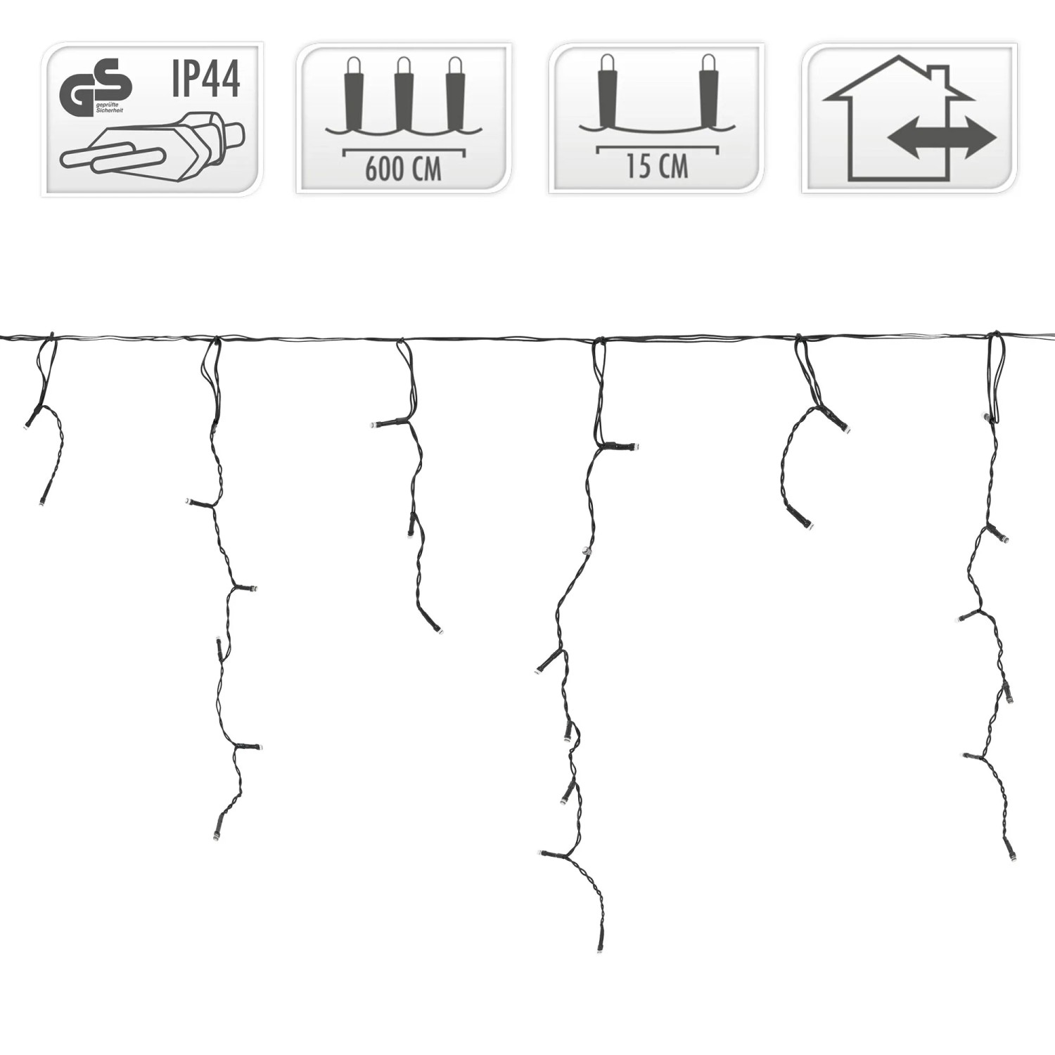 ECD Germany LED Lichtervorhang, 6m, 180 kaltweiße LEDs, Eiszapfen-Lichterkette für Weihnachtsbeleuchtung.
