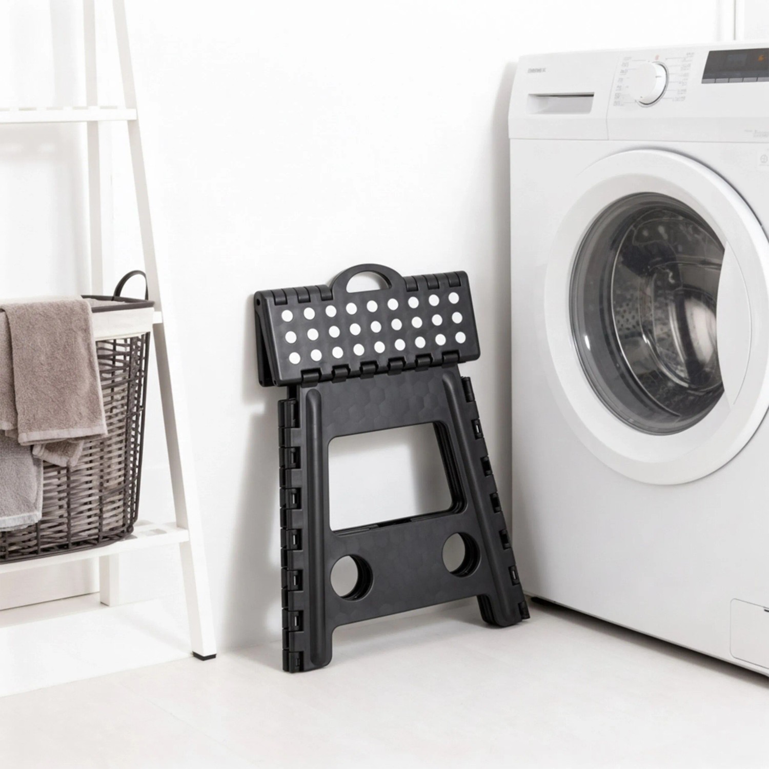 Relaxdays Klapphocker XL Kunststoff Schwarz Faltbar 39 cm x 39 cm x 32 cm 1,5 kg_2